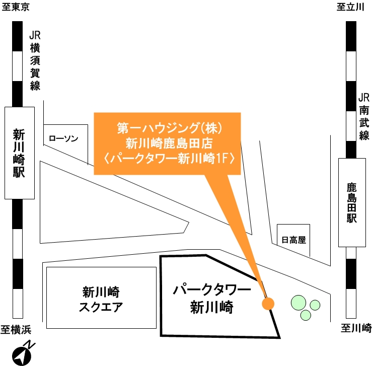 第一ハウジング 新川崎駅 道のり アクセス 新川崎鹿島田店 どこ 更新 新川崎駅から第一ハウジング 新川崎鹿島田店までの道のり 川崎 新川崎 鹿島田の賃貸は第一ハウジング株式会社にお任せ下さい